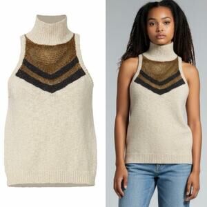 Caroline Constas Mock Neck Sleeveless Knit Lurex Sweater